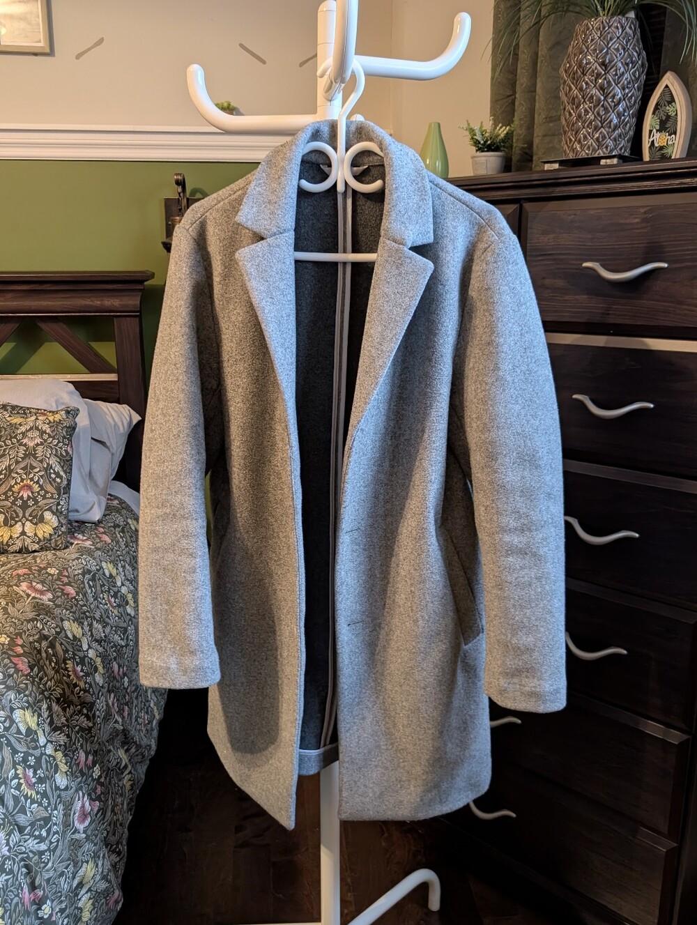H&M Light Gray Men's Tailored Wool-Blend Trench Coat
